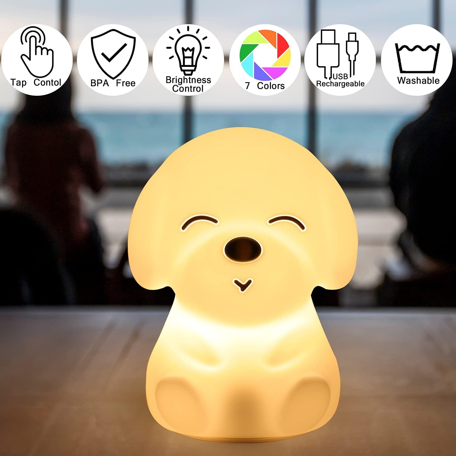 Adorable Portable Dog Night Light for Kids - Touch Control, Color Changing, Rechargeable & Battery Operated!