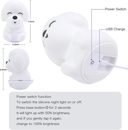 Adorable Portable Dog Night Light for Kids - Touch Control, Color Changing, Rechargeable & Battery Operated!