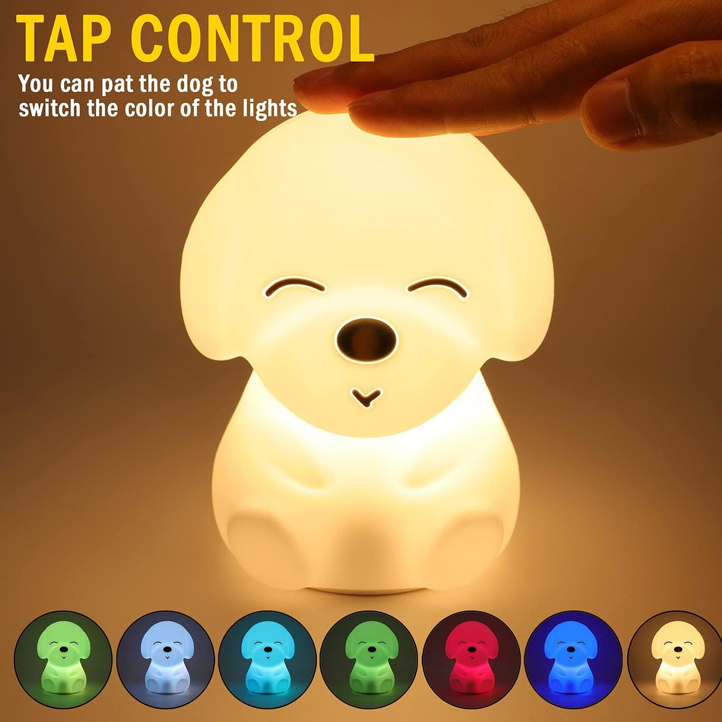Adorable Portable Dog Night Light for Kids - Touch Control, Color Changing, Rechargeable & Battery Operated!