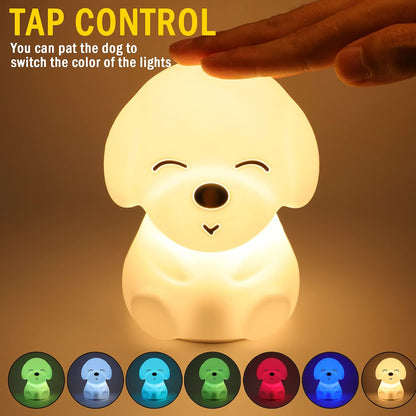 Adorable Portable Dog Night Light for Kids - Touch Control, Color Changing, Rechargeable & Battery Operated!